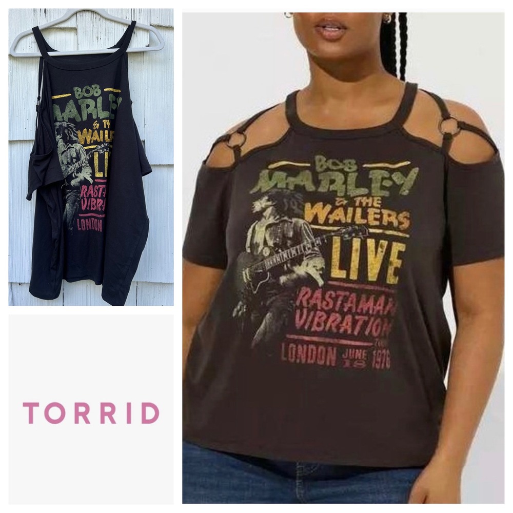 Torrid Zion Bob Marley & The Wailers O-Ring Cold Shoulder Tee Phantom 4X 26 NEW